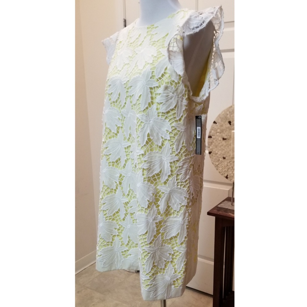 🆕️⬇️Tahari ASL White & Yellow Novelty Ruffle Sleeve Floral Dress - Picture 4 of 8